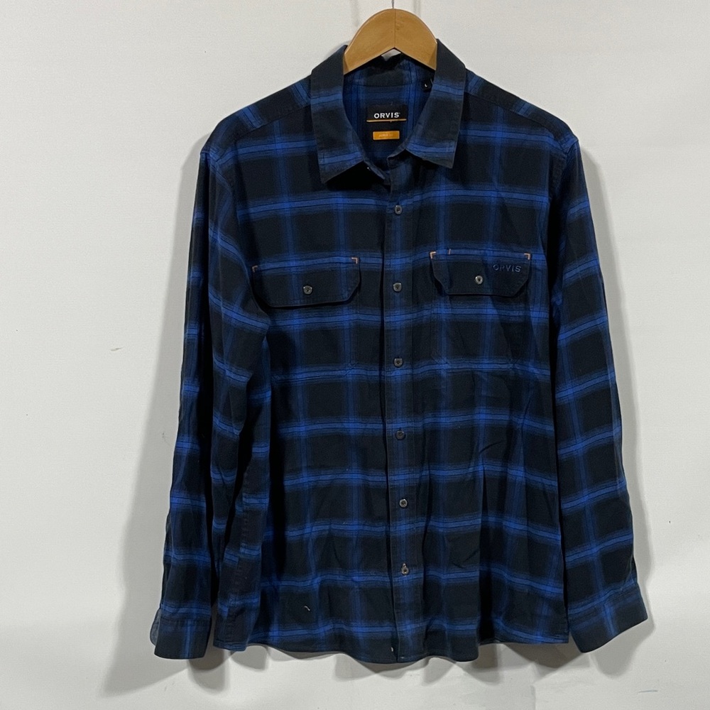 Orvis Black and Blue Plaid Long-Sleeve Button-Down Shirt